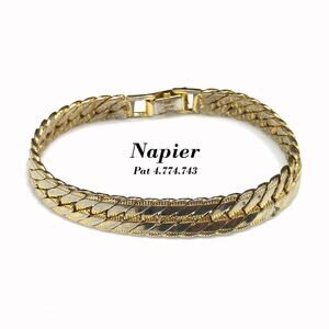 Vintage Napier Bracelet, Gold Plated Herringbone Chain, 1980s, 7 1/4"
